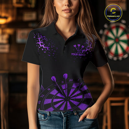 Personalized Dart Polo Quarter-Zip Shirt For Women Custom Name With Black And Purple Darts Team Jersey NYN4273
