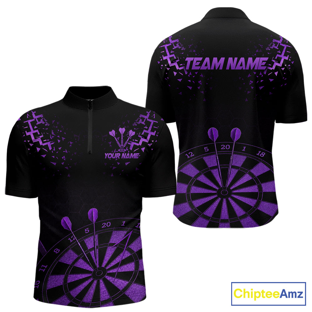 Personalized Dart Polo Quarter-Zip Shirt For Men Custom Name With Black And Purple Darts Team Jersey NYN4273