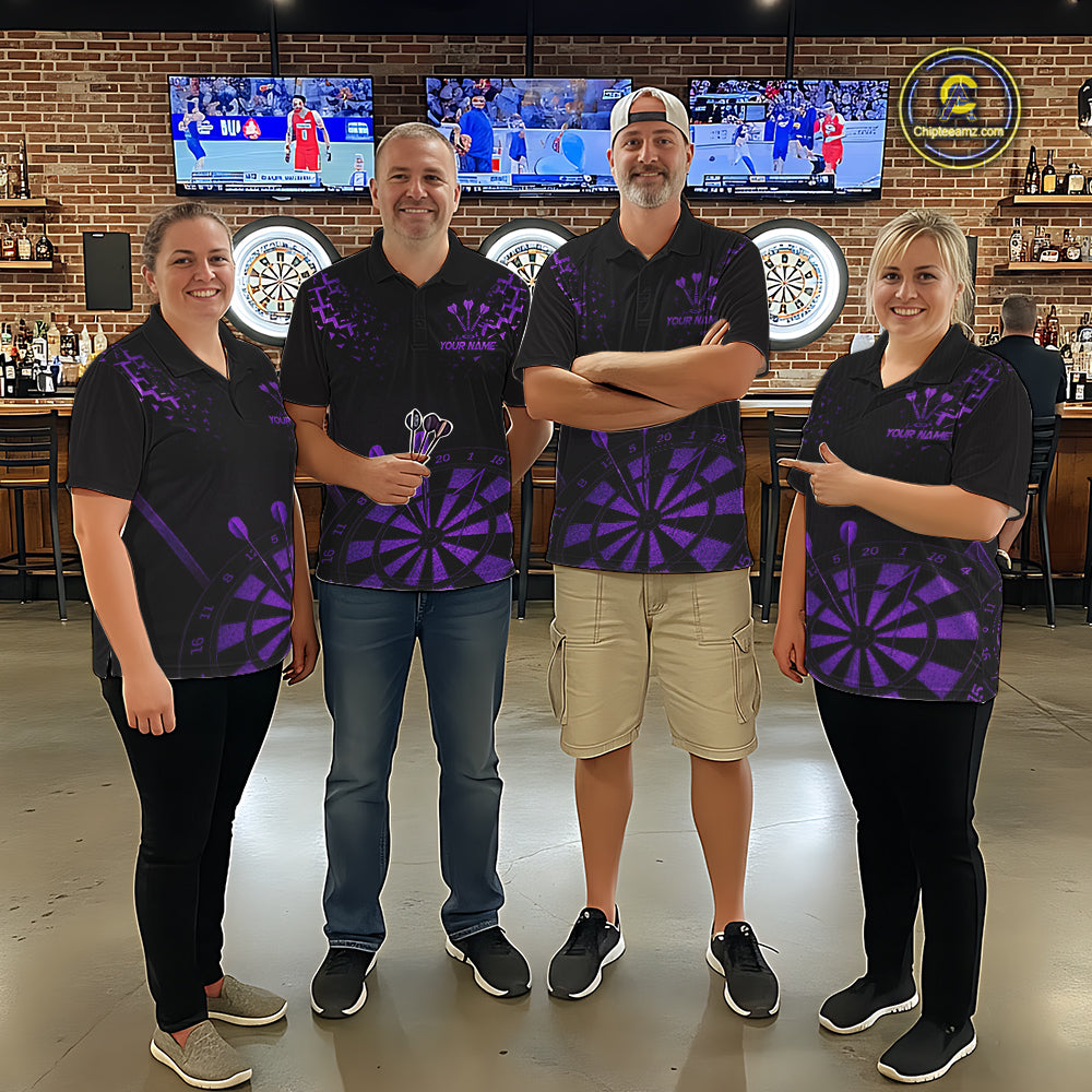Personalized Dart Polo Quarter-Zip Shirt For Men Custom Name With Black And Purple Darts Team Jersey NYN4273