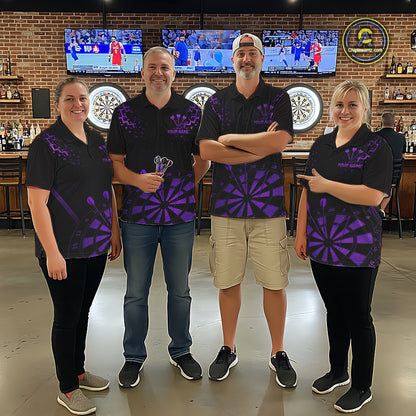 Personalized Dart Polo Quarter-Zip Shirt For Men Custom Name With Black And Purple Darts Team Jersey NYN4273