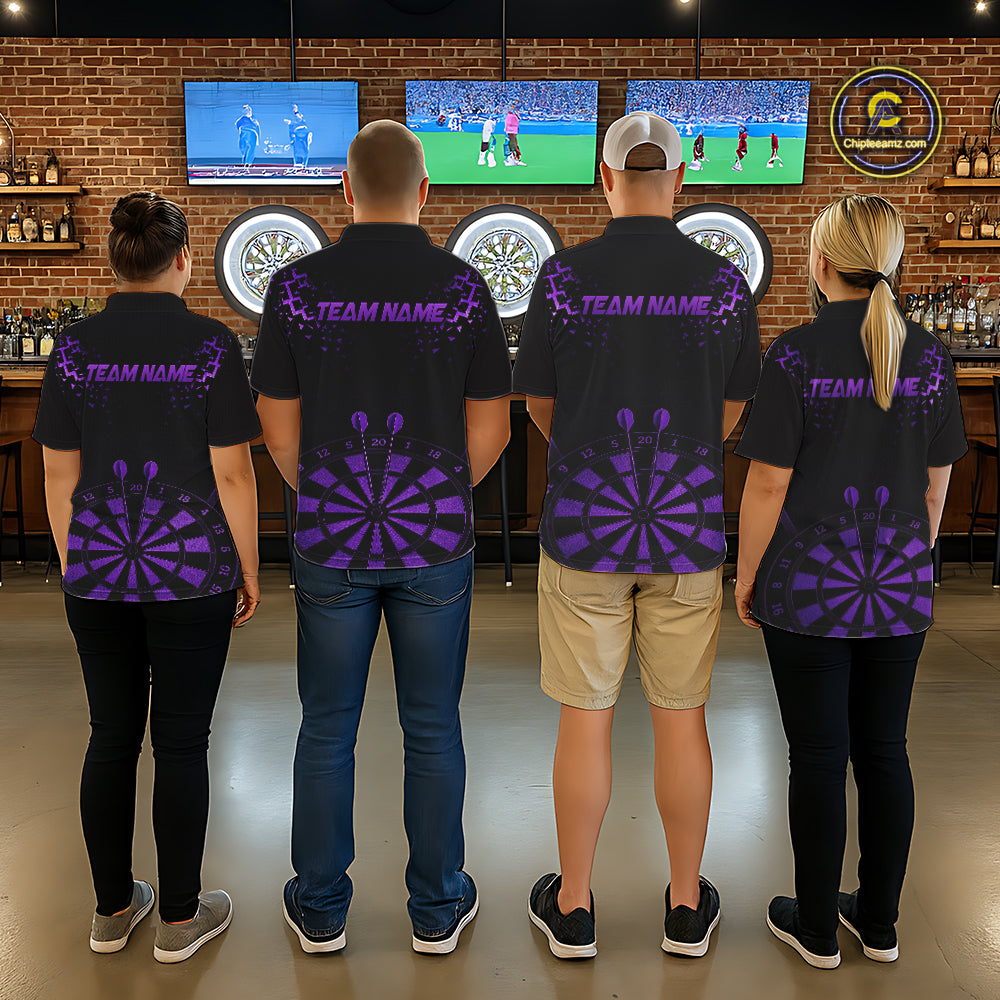Personalized Dart Polo Quarter-Zip Shirt For Men Custom Name With Black And Purple Darts Team Jersey NYN4273