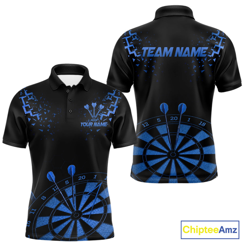 Personalized Dart Polo Quarter-Zip Shirt For Men Custom Name With Black And Blue Darts Team Jersey NYN4274