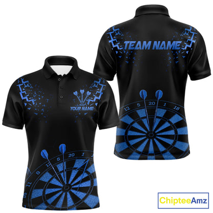 Personalized Dart Polo Quarter-Zip Shirt For Men Custom Name With Black And Blue Darts Team Jersey NYN4274