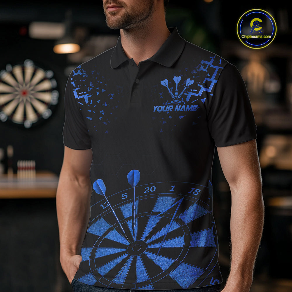 Personalized Dart Polo Quarter-Zip Shirt For Men Custom Name With Black And Blue Darts Team Jersey NYN4274
