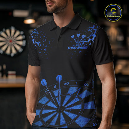 Personalized Dart Polo Quarter-Zip Shirt For Men Custom Name With Black And Blue Darts Team Jersey NYN4274