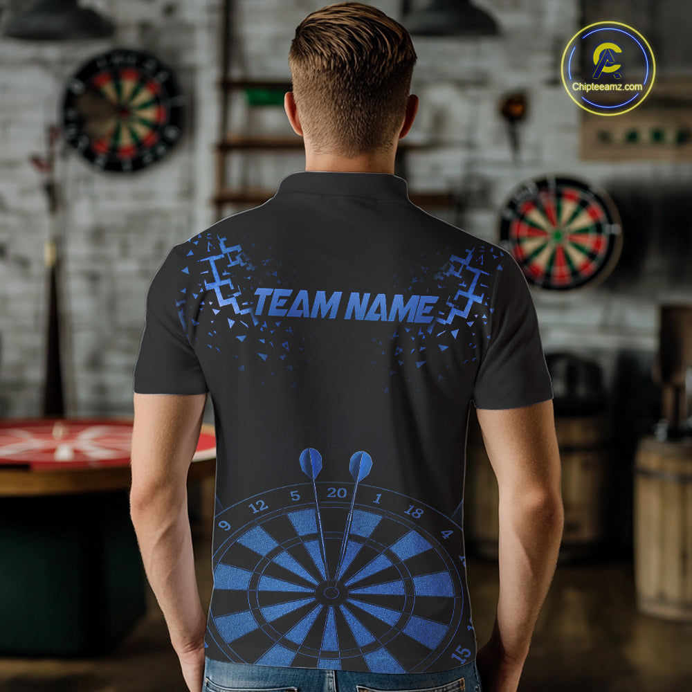 Personalized Dart Polo Quarter-Zip Shirt For Men Custom Name With Black And Blue Darts Team Jersey NYN4274