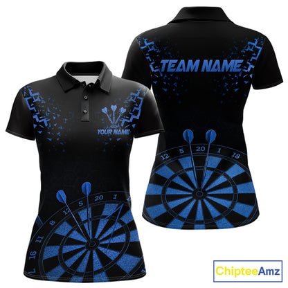 Personalized Dart Polo Quarter-Zip Shirt For Women Custom Name With Black And Blue Darts Team Jersey NYN4274
