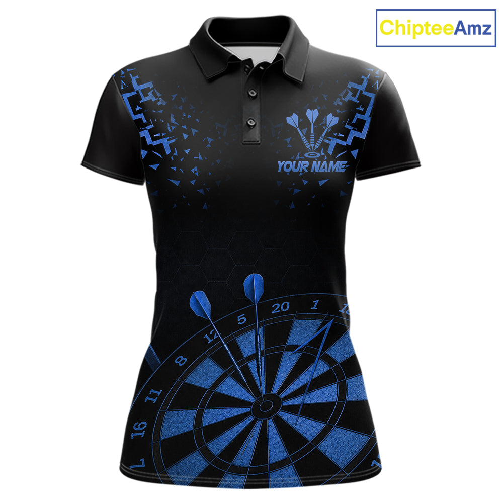 Personalized Dart Polo Quarter-Zip Shirt For Women Custom Name With Black And Blue Darts Team Jersey NYN4274
