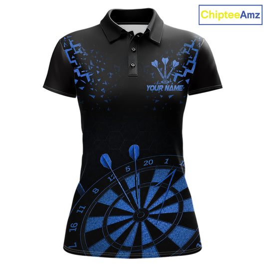 Personalized Dart Polo Quarter-Zip Shirt For Women Custom Name With Black And Blue Darts Team Jersey NYN4274