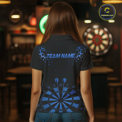 Personalized Dart Polo Quarter-Zip Shirt For Women Custom Name With Black And Blue Darts Team Jersey NYN4274