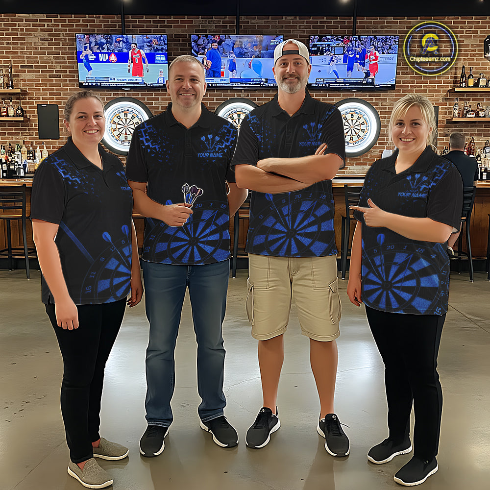 Personalized Dart Polo Quarter-Zip Shirt For Men Custom Name With Black And Blue Darts Team Jersey NYN4274