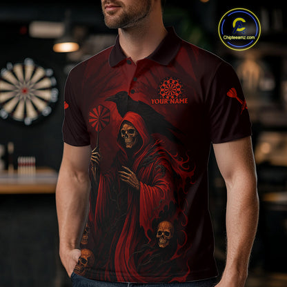 Custom Red Grim Reaper Grunge Skull Dart Arrow Dart Men Polo Shirt Dart Jerseys NYN1543