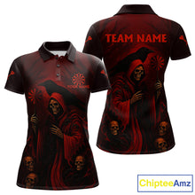 Load image into Gallery viewer, Custom Red Grim Reaper Grunge Skull Dart Arrow Dart Women Polo Shirt Dart Jerseys NYN1543