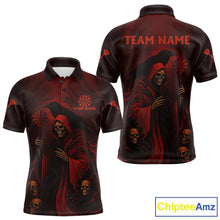 Load image into Gallery viewer, Custom Red Grim Reaper Grunge Skull Dart Arrow Dart Men Polo Shirt Dart Jerseys NYN1543