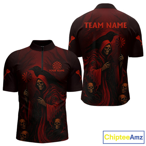 Custom Red Grim Reaper Grunge Skull Dart Arrow Dart Men Quarter-Zip Shirt Dart Jerseys NYN1543