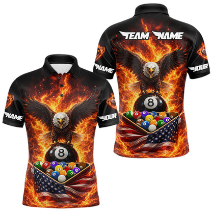 Fire Flame Eagle US Flag Pool Ball 3D Billiard Shirt For Men Personalized 8 Ball Billiard Attire NYN2587
