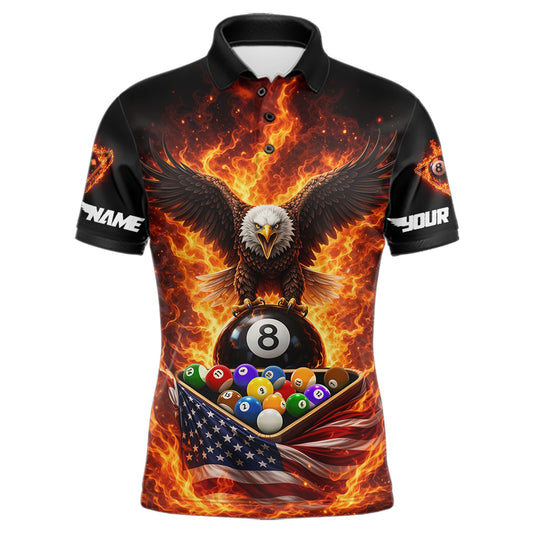 Fire Flame Eagle US Flag Pool Ball 3D Billiard Shirt For Men Personalized 8 Ball Billiard Attire NYN2587