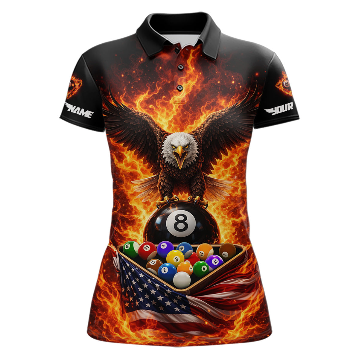 Fire Flame Eagle US Flag Pool Ball 3D Billiard Shirt For Women Personalized 8 Ball Billiard Attire NYN2587