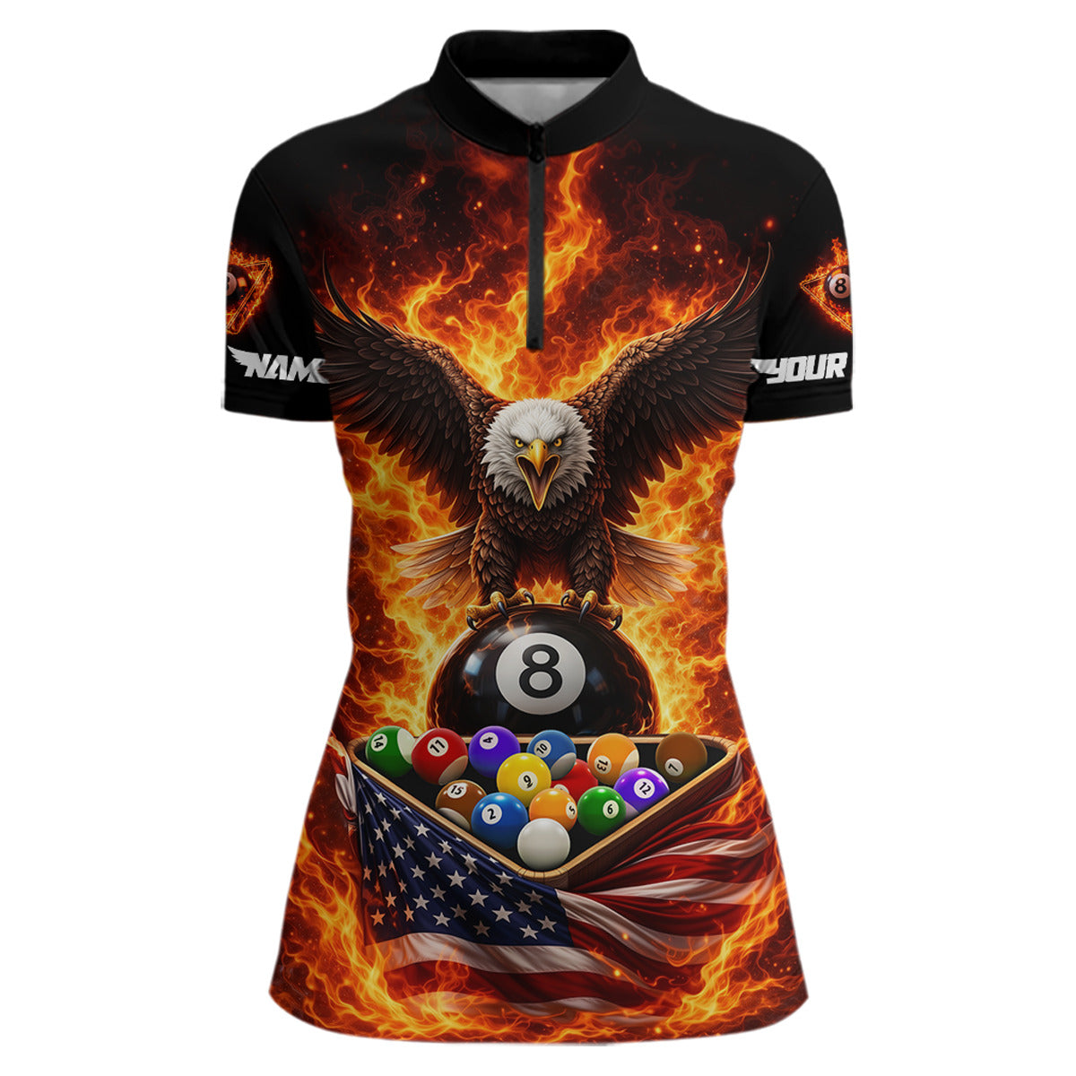 Fire Flame Eagle US Flag Pool Ball 3D Billiard Shirt For Women Personalized 8 Ball Billiard Attire NYN2587