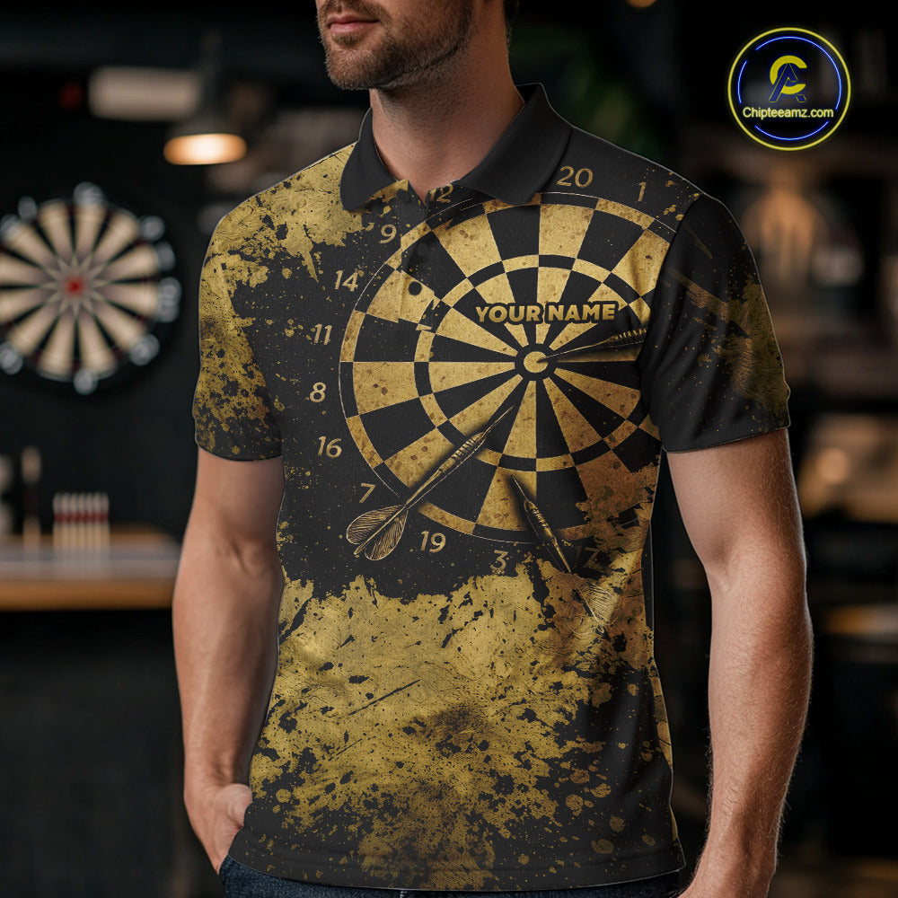 Personalized Grunge Gold Dartboard Men Dart Shirt Custom Name Dart Team Jersey For Darters NYN2968