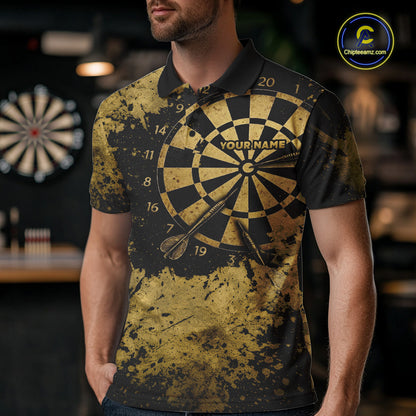 Personalized Grunge Gold Dartboard Men Dart Shirt Custom Name Dart Team Jersey For Darters NYN2968