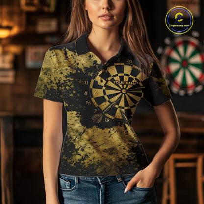 Personalized Grunge Gold Dartboard Women Dart Shirt Custom Name Dart Team Jersey For Darters NYN2968