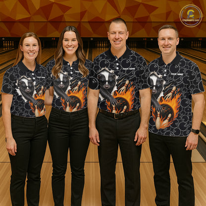Custom Funny Skunk Bowling Shirts For Men, Black Camo Flame Cool Bowling Uniform For Team Bowlers NYN4299