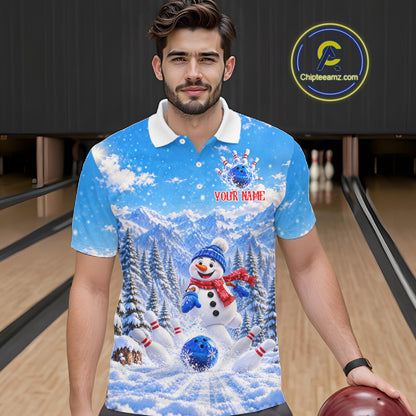 Personalized Snowman Bowling Jersey For Men Custom Funny Xmas Winter Youth Bowling Team Jersey NYN5057