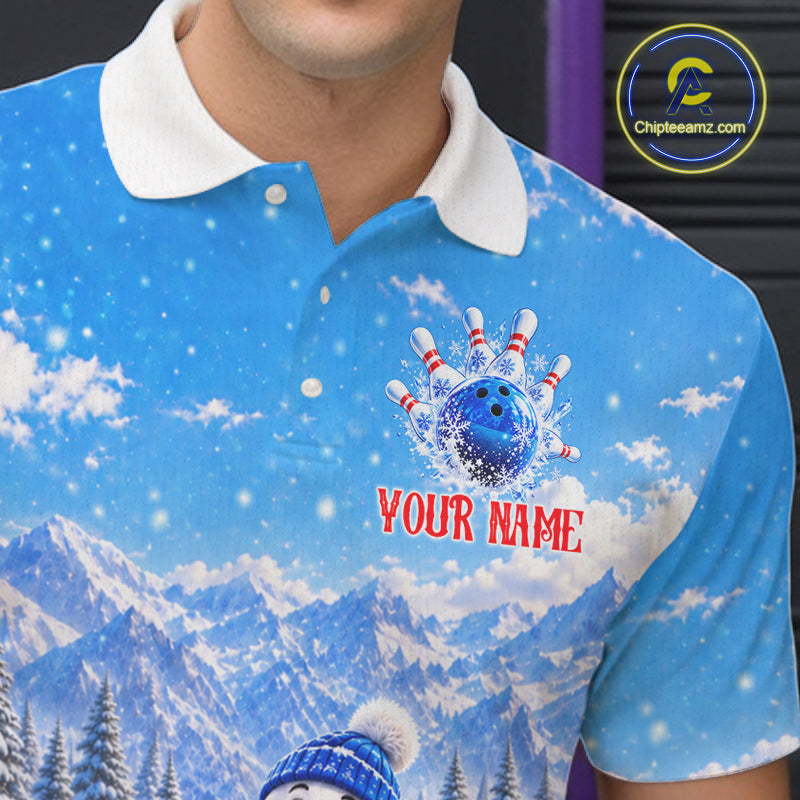 Personalized Snowman Bowling Jersey For Men Custom Funny Xmas Winter Youth Bowling Team Jersey NYN5057