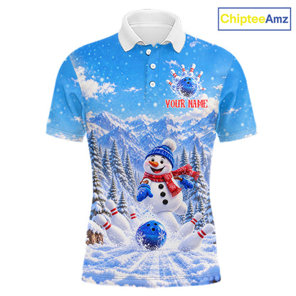 Personalized Snowman Bowling Jersey For Men Custom Funny Xmas Winter Youth Bowling Team Jersey NYN5057