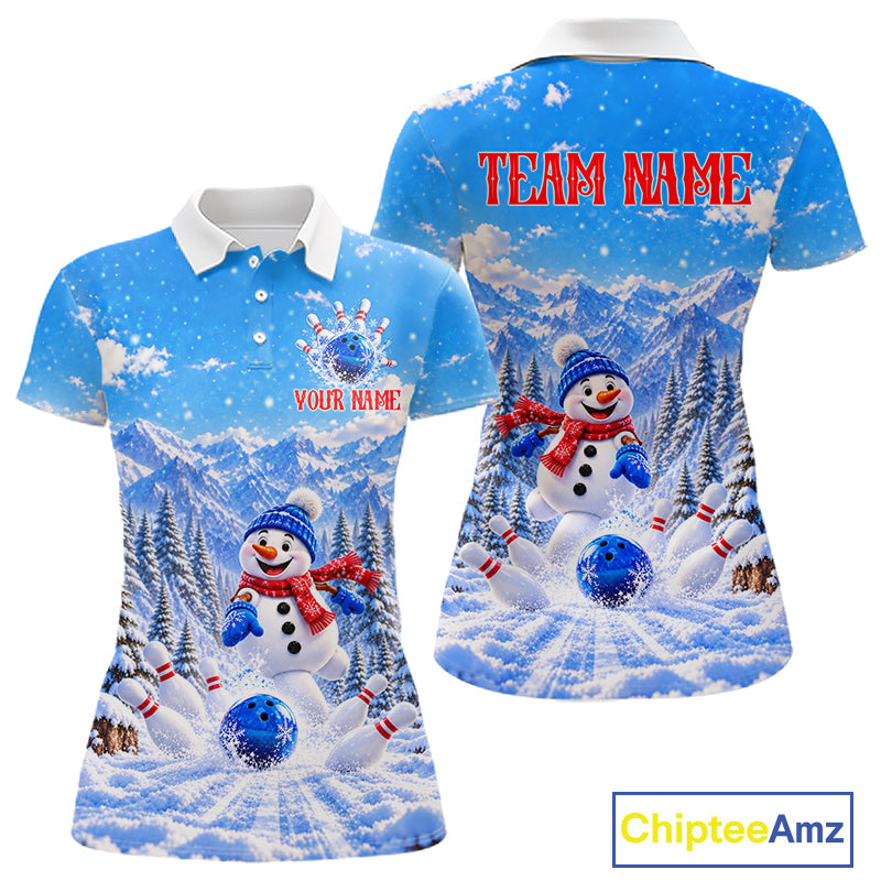 Personalized Snowman Bowling Jersey For Women Custom Funny Xmas Winter Youth Bowling Team Jersey NYN5057