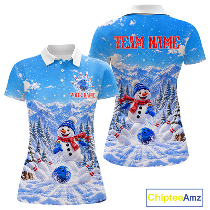 Personalized Snowman Bowling Jersey For Women Custom Funny Xmas Winter Youth Bowling Team Jersey NYN5057