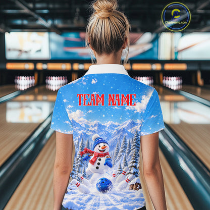 Personalized Snowman Bowling Jersey For Women Custom Funny Xmas Winter Youth Bowling Team Jersey NYN5057