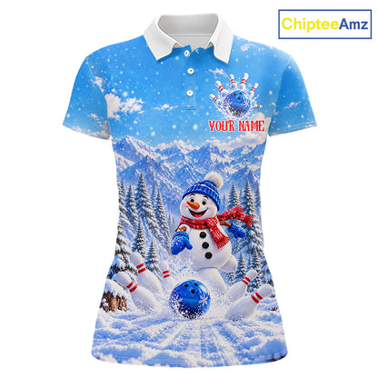 Personalized Snowman Bowling Jersey For Women Custom Funny Xmas Winter Youth Bowling Team Jersey NYN5057