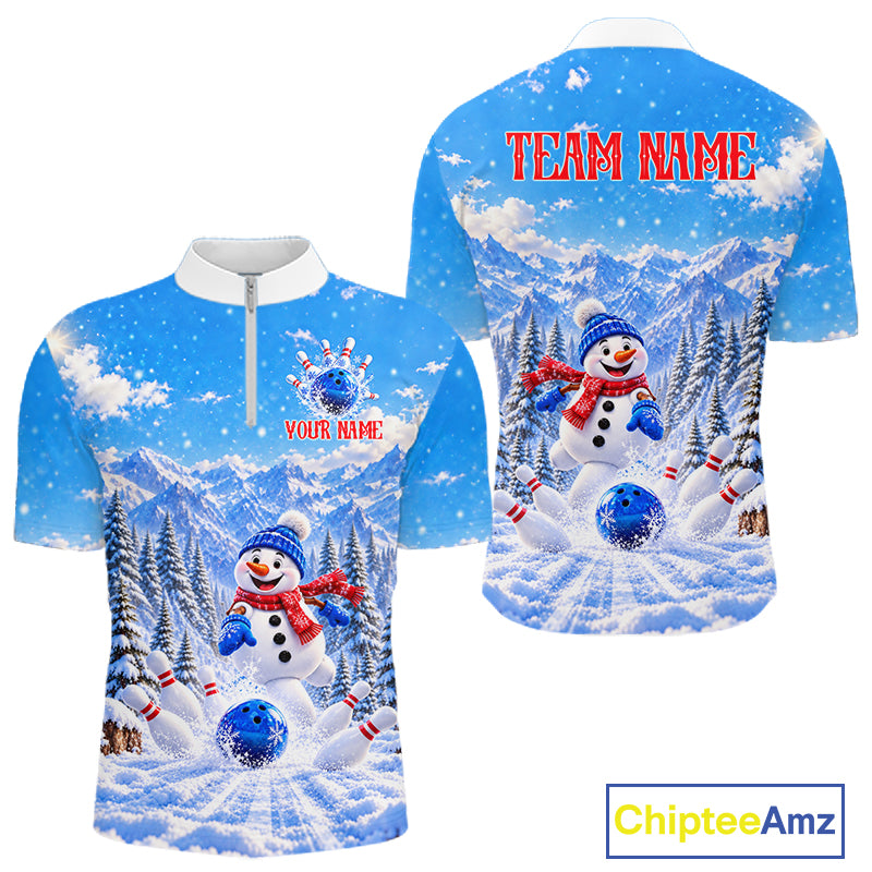 Personalized Snowman Bowling Jersey For Men Custom Funny Xmas Winter Youth Bowling Team Jersey NYN5057
