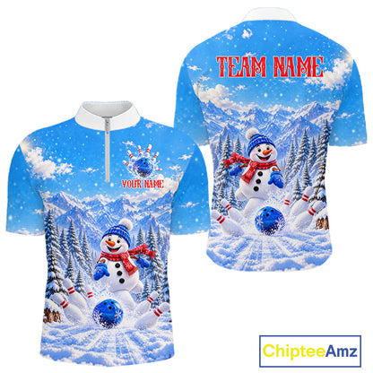 Personalized Snowman Bowling Jersey For Men Custom Funny Xmas Winter Youth Bowling Team Jersey NYN5057