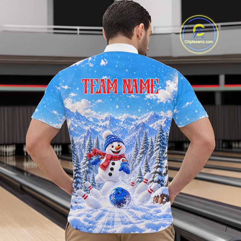 Personalized Snowman Bowling Jersey For Men Custom Funny Xmas Winter Youth Bowling Team Jersey NYN5057