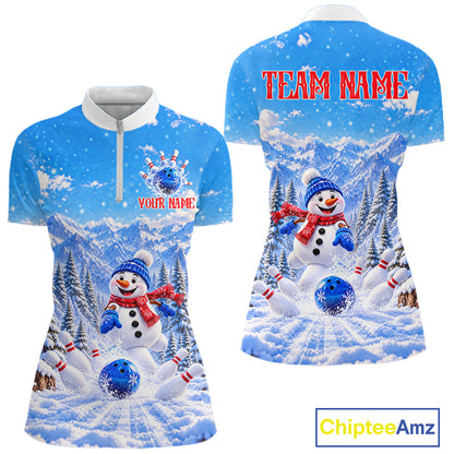 Personalized Snowman Bowling Jersey For Women Custom Funny Xmas Winter Youth Bowling Team Jersey NYN5057