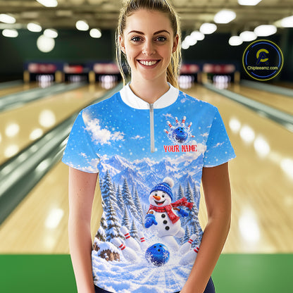 Personalized Snowman Bowling Jersey For Women Custom Funny Xmas Winter Youth Bowling Team Jersey NYN5057