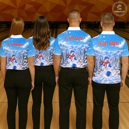 Personalized Snowman Bowling Jersey For Men Custom Funny Xmas Winter Youth Bowling Team Jersey NYN5057