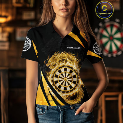 Gold Flames Dragon Dartboard Women Darts Polo Shirt Custom Dragon Team Dart League Shirt NYN2068