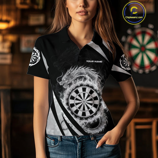 Silver Flames Dragon Dartboard Women Darts Polo Shirt Custom Dragon Team Dart League Shirt NYN2069