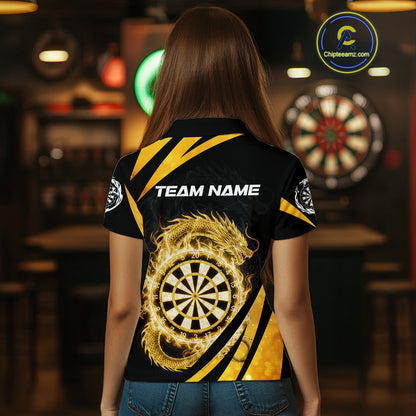 Gold Flames Dragon Dartboard Women Darts Polo Shirt Custom Dragon Team Dart League Shirt NYN2068