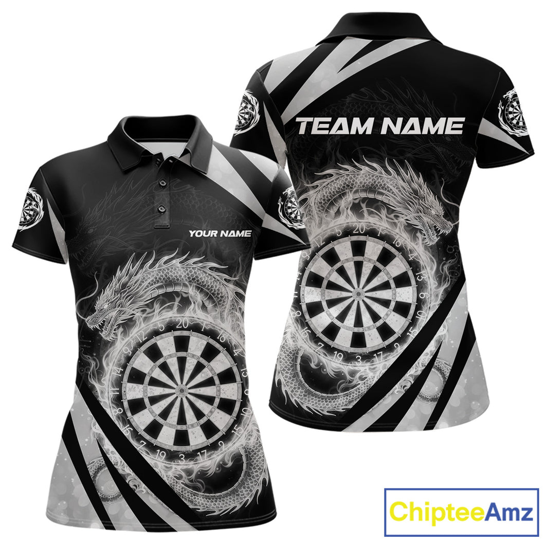 Silver Flames Dragon Dartboard Women Darts Polo Shirt Custom Dragon Team Dart League Shirt NYN2069