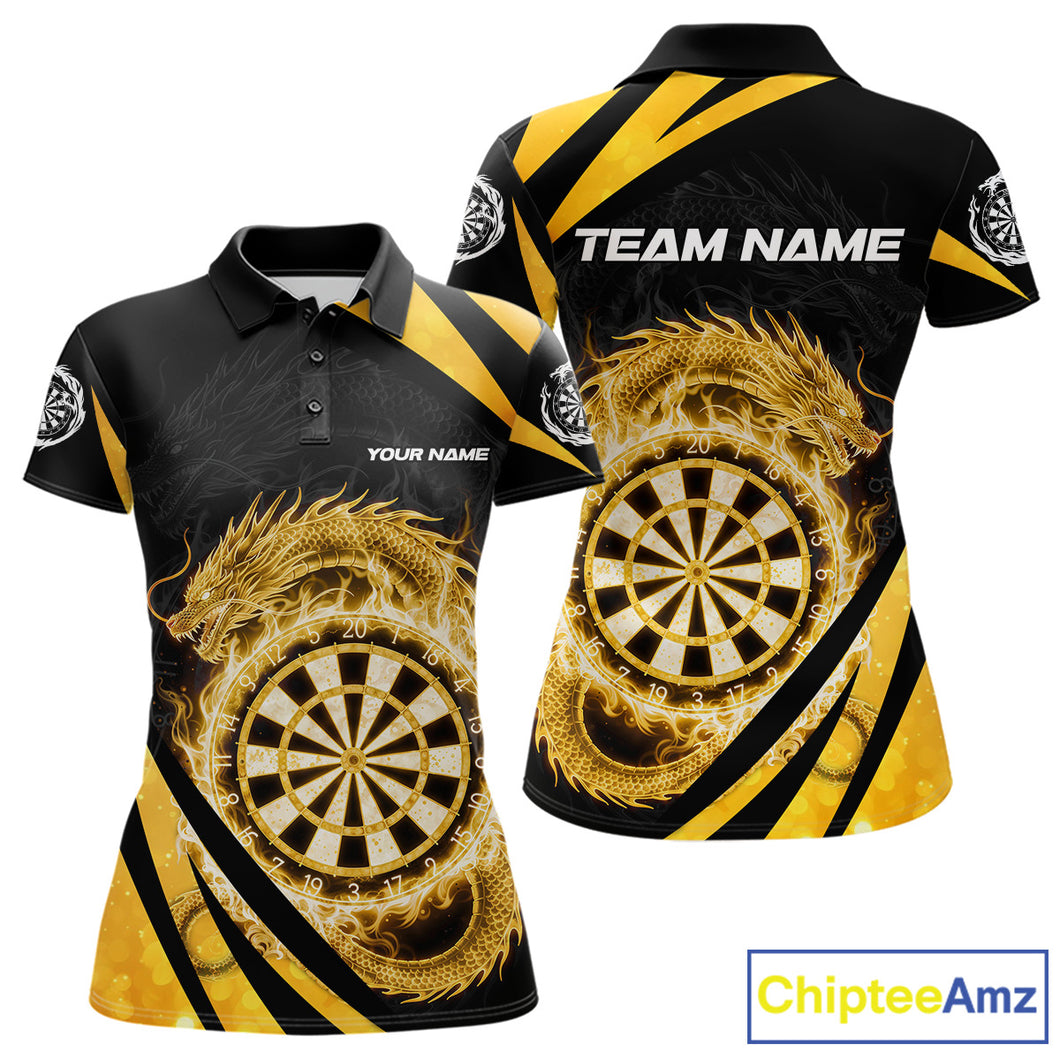Gold Flames Dragon Dartboard Women Darts Polo Shirt Custom Dragon Team Dart League Shirt NYN2068