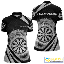 Load image into Gallery viewer, Silver Flames Dragon Dartboard Women Darts Quarter-Zip Shirt Custom Dragon Team Dart League Shirt NYN2069