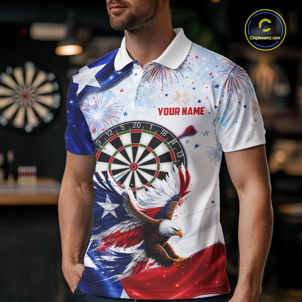 Texas Flag Eagle Men Darts Polo & 1/4-Zip Shirts Patriotic Custom Dart Tournament Jerseys NYN4322