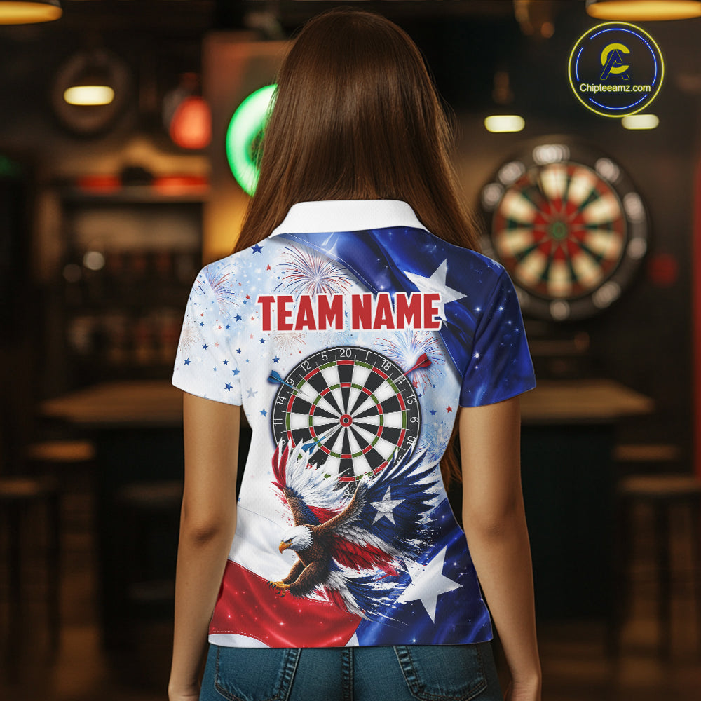 Texas Flag Eagle Women Darts Polo & 1/4-Zip Shirts Patriotic Custom Dart Tournament Jerseys NYN4322