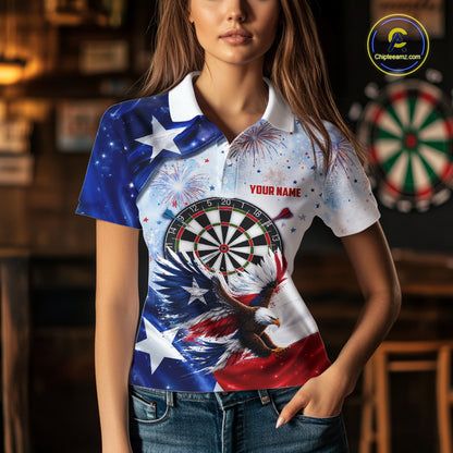 Texas Flag Eagle Women Darts Polo & 1/4-Zip Shirts Patriotic Custom Dart Tournament Jerseys NYN4322
