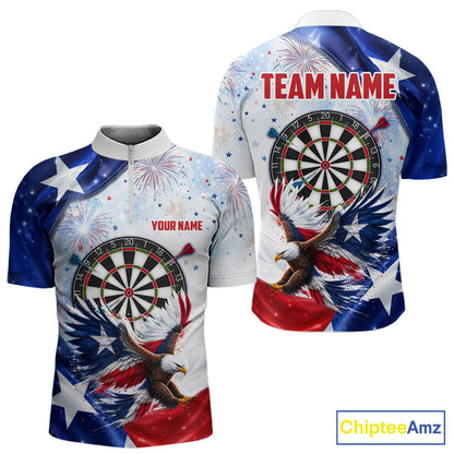 Texas Flag Eagle Men Darts Polo & 1/4-Zip Shirts Patriotic Custom Dart Tournament Jerseys NYN4322